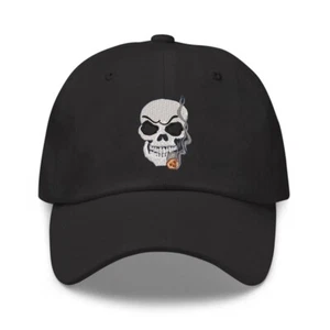 Skull head smoking cigar embroidered black cotton cap hat - Picture 1 of 3