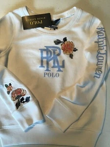 Polo Ralph Lauren Girl's Sz 3 Pullover Sweatshirt Embroidered Flowers Logo White - Picture 1 of 5