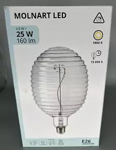 IKEA MOLNART LED Bulb 25W E26 160 lm Large Balloon Lined Ribbed Glass Gray Tint - Picture 1 of 11