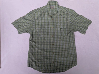 Duluth Mens M Green Blue White Poly Nylon Camp Button Down Shirt Short Sleeve - Image 1 of 4
