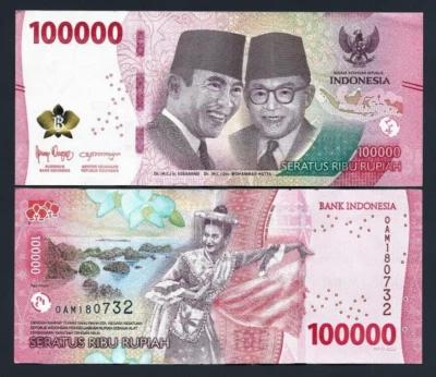 2 x 100000 Indonesia 2022 IDR 100000 ( 200,000 RUPIAH) USED Currency 1/5 Million - Image 1 of 4