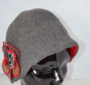 Daniele Meucci Bucket Hat Wool Gray Red Flower S / M  - Picture 1 of 8