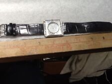 NYC Wristwatch Silver Tone Square Shaped Face Black Buckle Band Stylish
