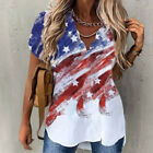 Women's American Flag 4th Of July T-Shirt Ladies V Neck Short Sleeeve Print Tee