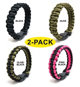 2-PACK Braided 550 Paracord Bracelet Tactical Handle with 7/8" Buckle USA Seller - Picture 1 of 9