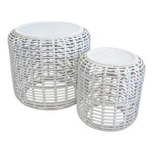 2pc Round 41/53cm Drum Table Home/Room Nordic Furniture Decor Set White Wash - Picture 1 of 2