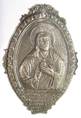 1800-х старинный католический священное сердце Иисуса 5 дюймов большой кулон религиозный FC1268 - Изображение 1 из 4