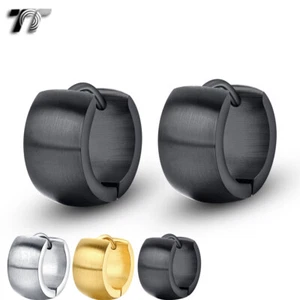 TT 7mm Width Round Matt Finished S.Steel Hoop Earrings Outter 13/20mm Pair - Picture 1 of 4