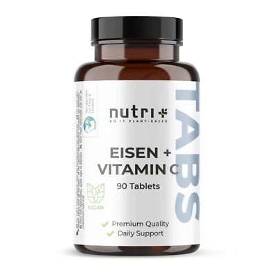 NUTRI-PLUS Eisen Tabletten hochdosiert + Vitamin C - Eisentabletten 50 mg Nahrungsergänzung