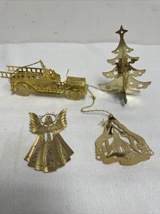 VTG Christmas Tree Ornaments Brass Filigree firetruck, Angel, Church, tree - Picture 1 of 13