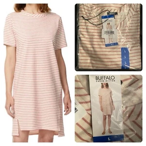 Buffalo David Bitton Women's Pink Stripe Cotton Stretch T Shirt Dress Sz Large - Picture 1 of 6