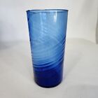 Vintage Cobalt Blue Hand Blown Swirl Glass Water Tea 6in Tall with Pontil