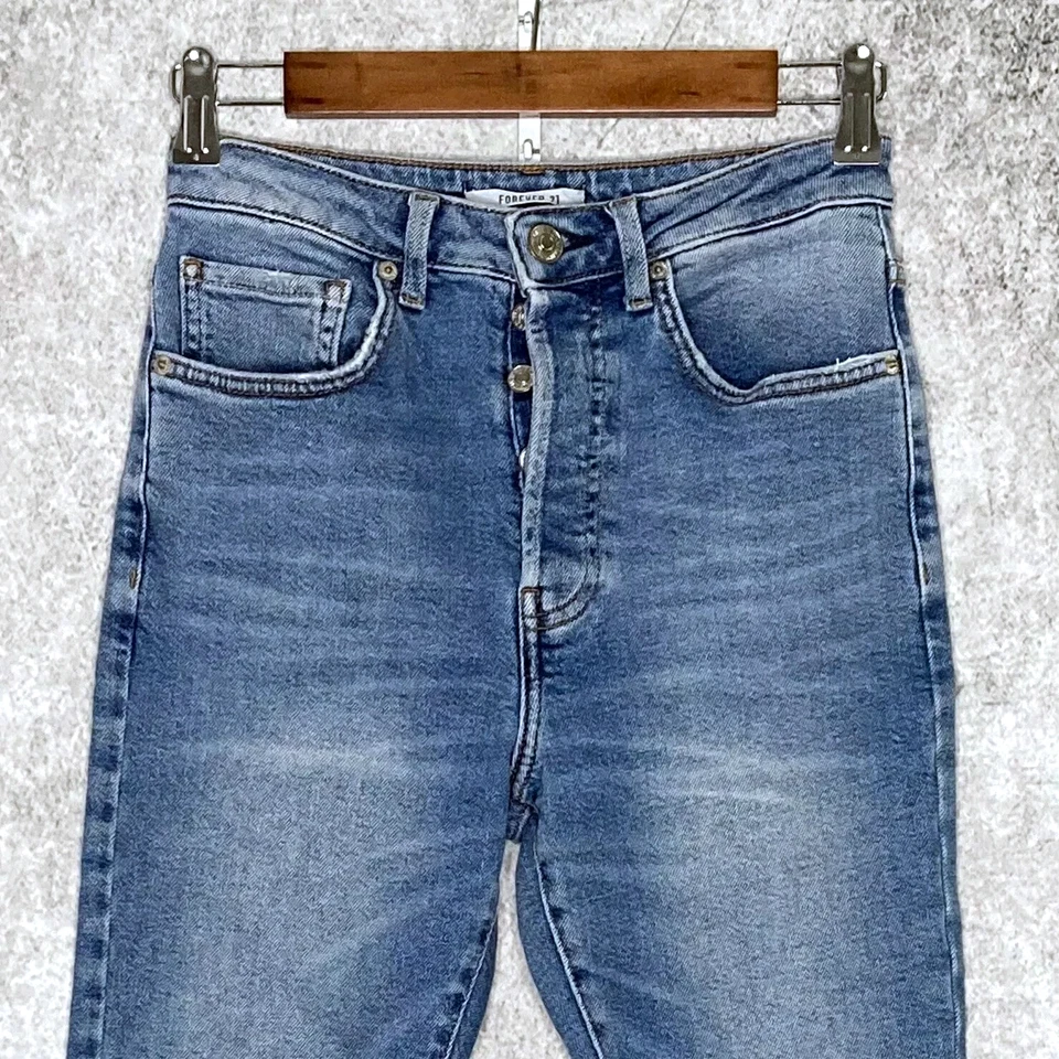 Forever21 Mujer BUTTON FLY Vaqueros Ajustados Talla 26 Elástico Alto Lavado Ligero Foto 1 de 4