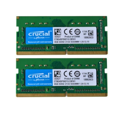 Crucial 2x 8GB 1RX8 DDR4-2133 PC4-2133P 1.2V CL15 SO-DIMM Laptop Memory RAM - Image 1 of 4