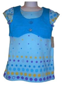 Arizona Girls Polka Dot S/S Top With Attached Vest Miami Blue Size M/5 NWT - Picture 1 of 2