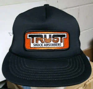 NOS Vtg Trust Shock Absorbers Foam Mesh Trucker Hat Cap 80s patch black snapback - Picture 1 of 10