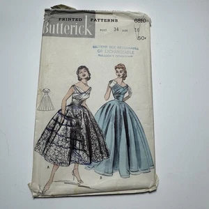 Vintage Butterick Muster 6810 Gr. 16 Kleid Ballerina & Abendlänge 50er ungeschnitten - Bild 1 von 6