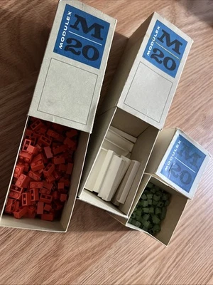 3x complete Lego Modulex Boxes of Bricks 1960s Olive Green Red White - Image 1 of 2