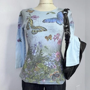 Top estampado de mariposas Y2K pequeño jardín hadas pedrería caprichosa - Imagen 1 de 7