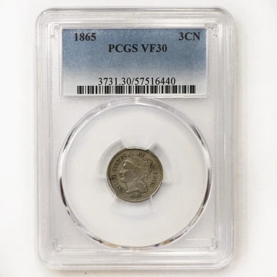 1865 III 3 Cent Nickel 3C U.S. Coin PCGS VF30 Detail - Image 1 of 4