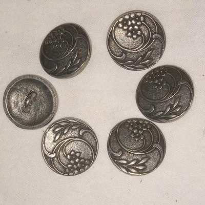 Vintage Solid Pewter Shank Buttons 6 Floral Vine - Image 1 of 4