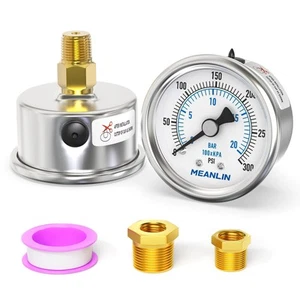 MEANLIN MEASURE 0~300Psi Dry Pressure Gauge Stainless Steel 1/4" NPT 2" FACE ... - Picture 1 of 7