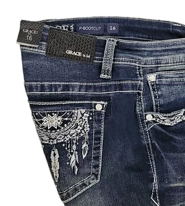 Grace in LA Womens size 16 P-Bootcut Jeans Longhorn Embellished Pockets NWT - Picture 1 of 12