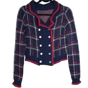 VTG Tartan Plaid Wool Knit Sweater S Jacket 50s Rare Academia Collegiate - Picture 1 of 10