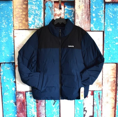 Men's Levi's Arctic Cloth Quilted Logo Puffer Jacket Collard XXLARGE Blue NEW Foto 1 de 4