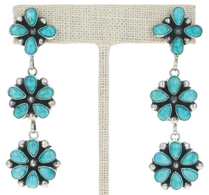 Natural Kingman Turquoise Cluster Earrings By Navajo Artist Linda Yazzie - Picture 1 of 2