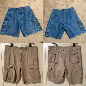 Paquete de 2 pares de pantalones cortos informales cargo para hombre Wrangler Denim Chaps caqui 36 - Imagen 1 de 12