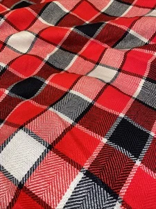 Vintage Red, Cream And Black Plaid Woven Wool Fabric 45” Wide X 1.5 Yards - Picture 1 of 6