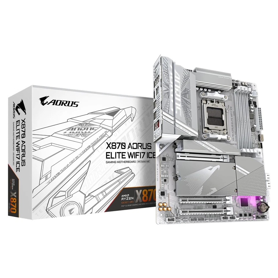 Gigabyte X870 AORUS ELITE WIFI7 ICE AMD AM5 Socket Motherboard, ATX, 4x DDR5 - Image 1 of 1