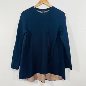 COS Jumper Navy Blue Beige Wool Cotton Blend Tunic Style - Picture 1 of 20