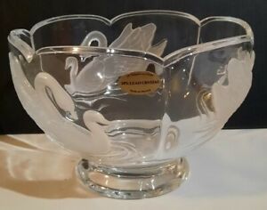 Teleflora Glass Embossed Swan Candy Dish. 24% Lead Crystal. Made In France.