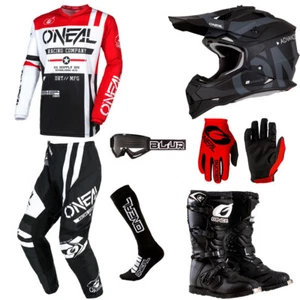 O'Neal Element Warhawk Red motocross gear Jersey Pants Gloves Boots Helmet combo - Picture 1 of 13