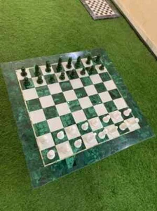Malachite Gemstone Chess Set ,Random Malachite Stone Chess Table, Hallway Decors - Picture 1 of 6