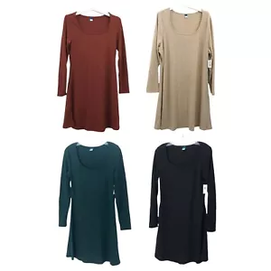 Old Navy Women's Scoop Neck A-Line Ribbed Knit Long Sleeve Mini Dress - Picture 1 of 31