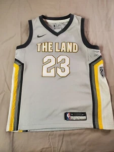 NIKE DRI-FIT, "THE LAND" CLEVELAND CAVALIERS, JAMES#23, GRAY JERSEY YOUTH SIZE M - Picture 1 of 5