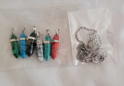 Colgantes de piedra natural de 6 piezas con cadena de titanio de 24 pulgadas collar de moda  Foto 1 de 2