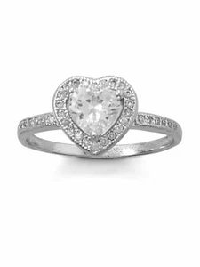 Anillo de corazón halo de circonio cúbico y banda de rodio sobre plata esterlina - Imagen 1 de 1