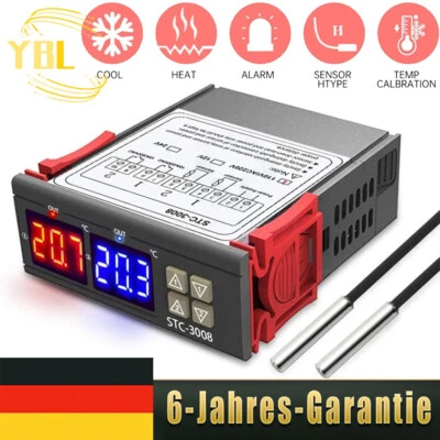 Digitaler LED Temperaturregler mit 2 Sensor Digital Thermostat STC-3008 10A 220V - Bild 1 von 4