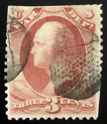 US 1873 #O85 Rose 3c War Dept Official Cut Edges Fancy Cancel Used - Image 1 of 3