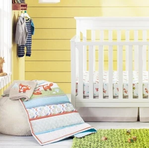 New Baby Boys Girls 4 Pieces Fox Theme Cotton Nursery Bedding Crib Cot Sets - Picture 1 of 8