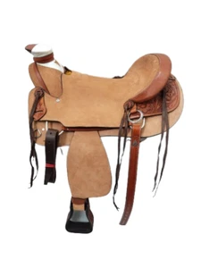 Rough out Natural Leather Horse Western Wade Tree Saddle With Tack Set 15". - Picture 1 of 8