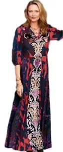 Soft Surroundings Epiphany Viskose Samt Gepard Mixed Media Maxikleid 10 Neu mit Etikett - Bild 1 von 10