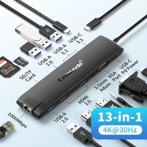 USBHub USB3.1 4K 10Gpbs Dual HDMI Type-C Adapter 3.1Gigabit Ethernet for Mac Win - Picture 1 of 15