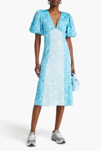 Neu mit Etikett Ganni blau Puffärmel Ganni gekräuselte Satin Midikleid Damengröße 36/4 - Bild 1 von 13