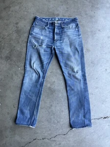 Earnest Sewn Distressed Denim Jeans sz 33 Blue Made in USA - Picture 1 of 4