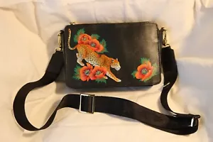 New Anuschka Hand Painted leopard hand bag & shoulder strap 9 x 6 x 3 - Picture 1 of 3